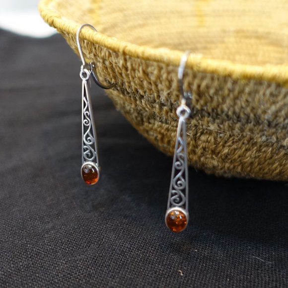 Earring Bundle: Amber/Silver + Red/Yellow Jasper Gemstone Dangle Earrings - Picture 6 of 10